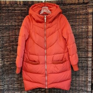 Eral Women's Small Red Down Wool Puffer Coat Cable Knit Long Winter Jacket